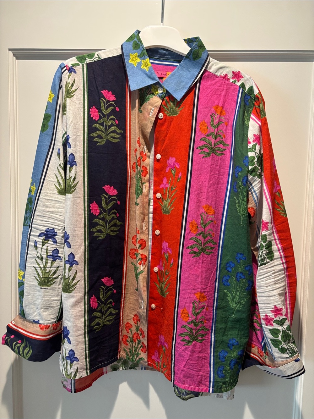 Vilagallo Multicolor Floral Stripe Button-Down Blouse